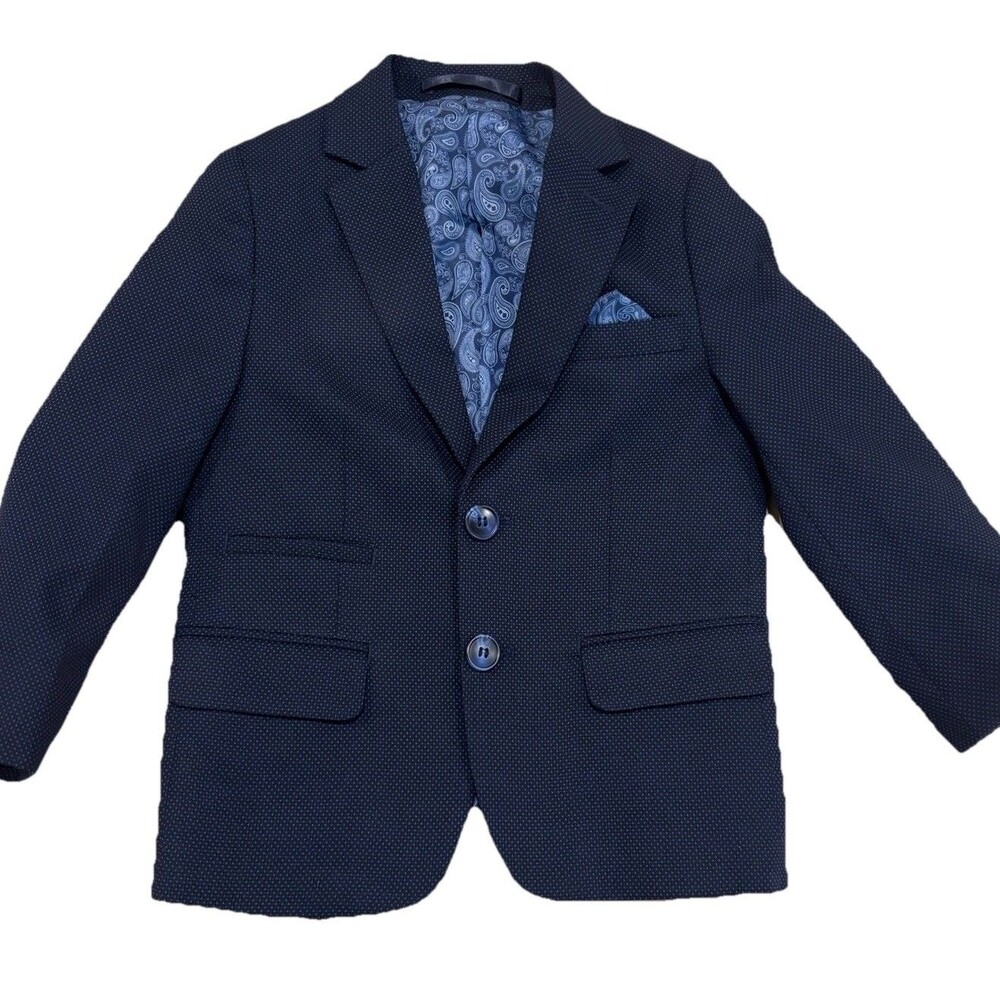 Boys Suit Set Sz 4 Isaac Mizrahi Navy Blue Textured Blazer Pants Formal Wedding